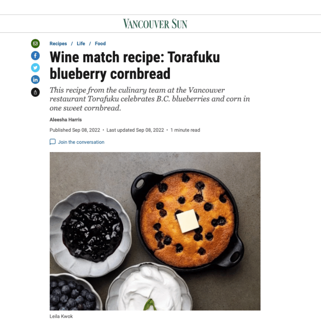 Torafuku created a BC blueberry corn bread to celebrate local bounty