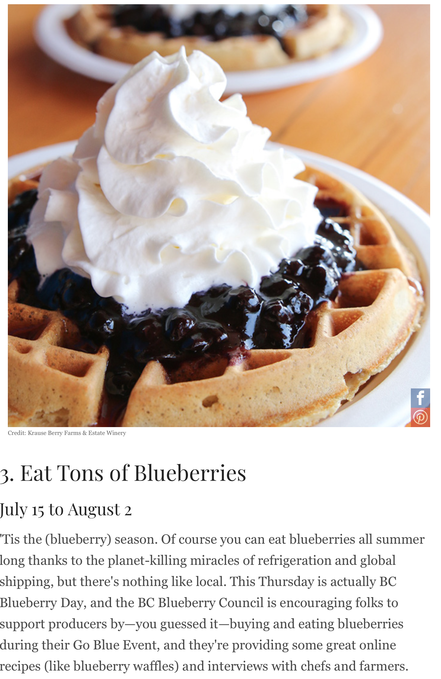Vancouver Magazine and BC Blueberries. Photo credit Vancouver Magazine. 