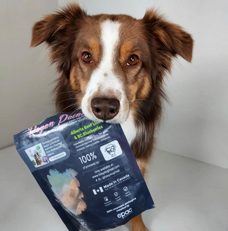 Rogan Paints Alberta Beef Liver & BC Blueberry Dog Treats. Credit Foley Dog Treat Company