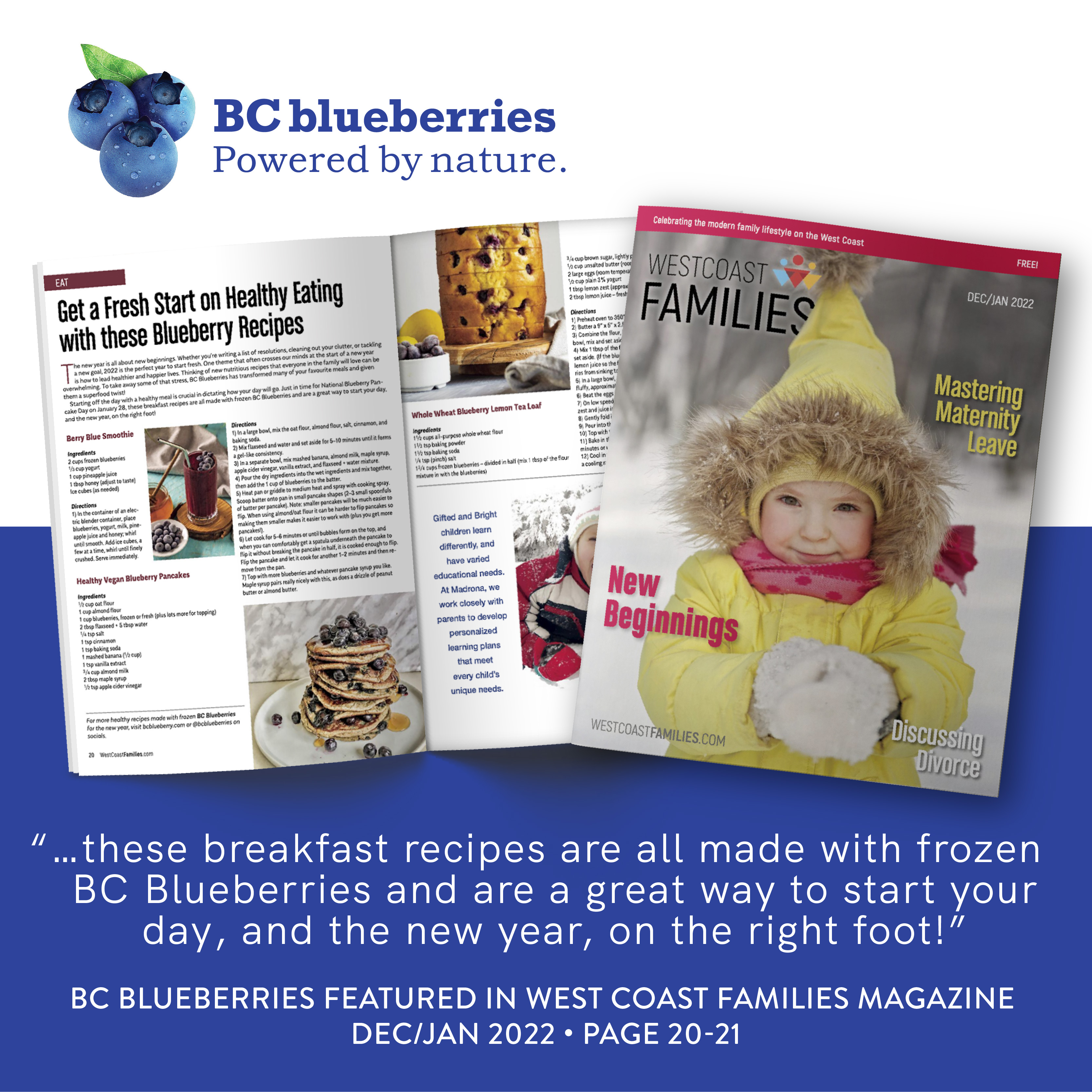BC Blueberries in West Coast Families Magazine. Credit West Coast Families Magazine