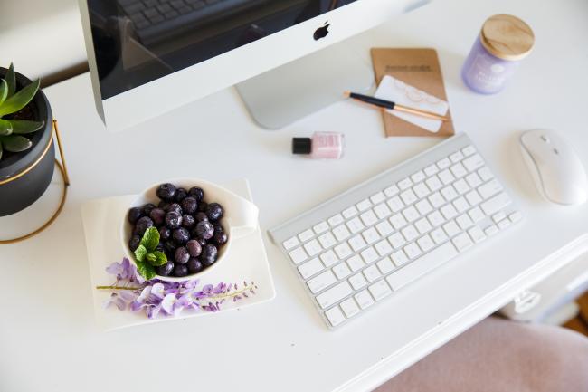 Frozen BC Blueberries and work space. Photo credits to Rhonda Dent Photography. 