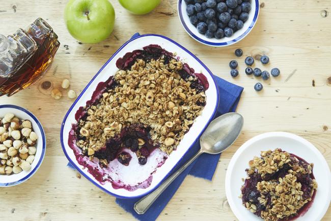 Blueberry Apple Crisp with Hazelnuts