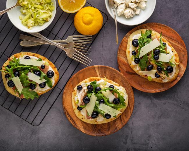 Blueberry Prosciutto Goat Cheese Naan Flatbread