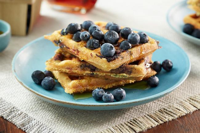 Blueberry Bacon Cornmeal Waffles