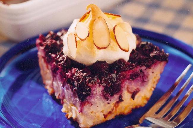 Baked Blueberry Meringue Rice Pudding